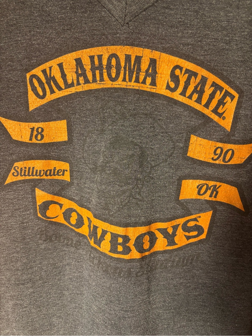 Majestic Gray Heather Tee with Orange Oklahoma State Cowboys Print
